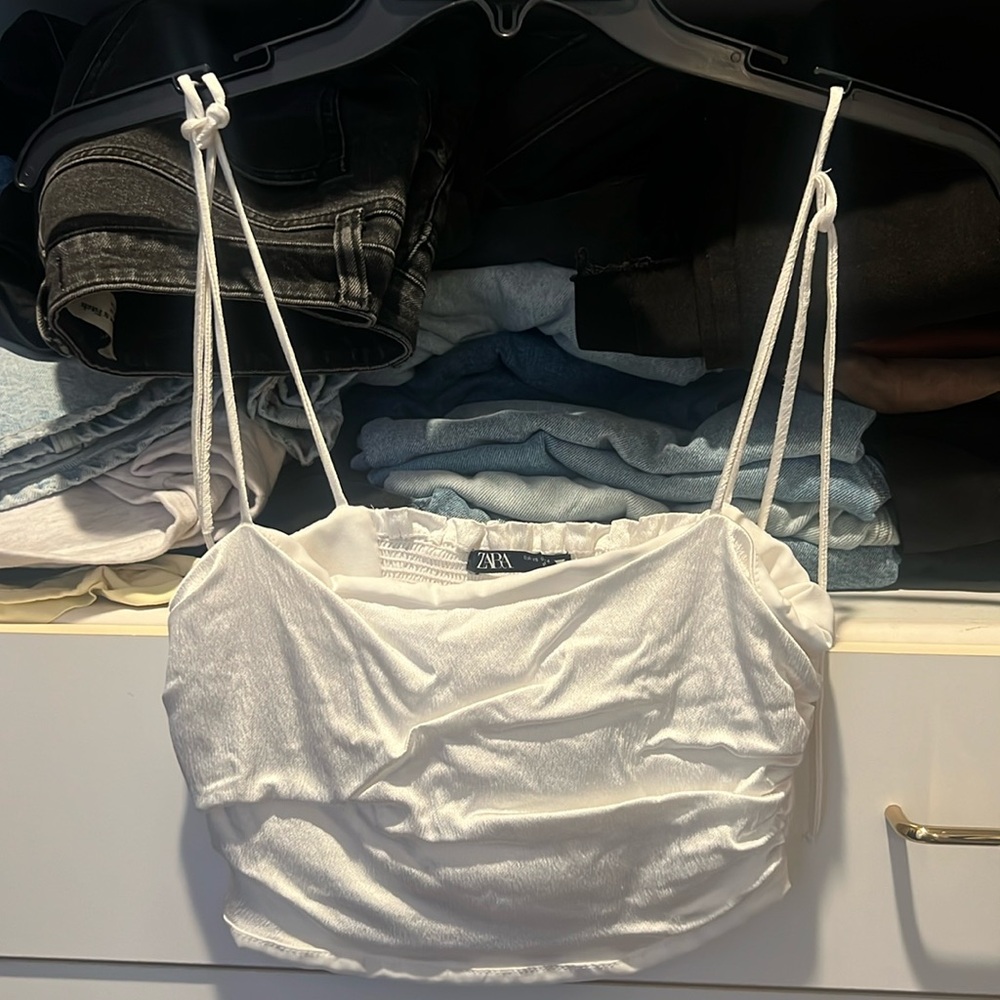 Zara white satin croptop